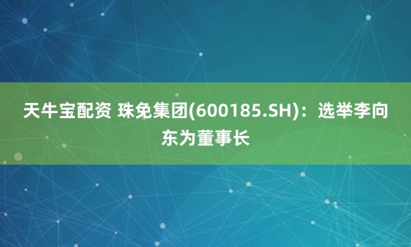 天牛宝配资 珠免集团(600185.SH)：选举李向东为董事长