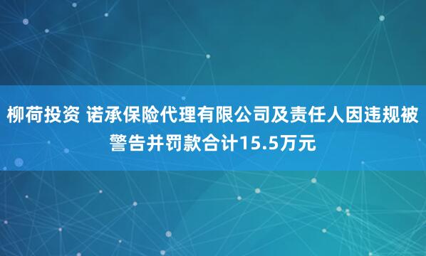 柳荷投资 诺承保险代理有限公司及责任人因违规被警告并罚款合计15.5万元